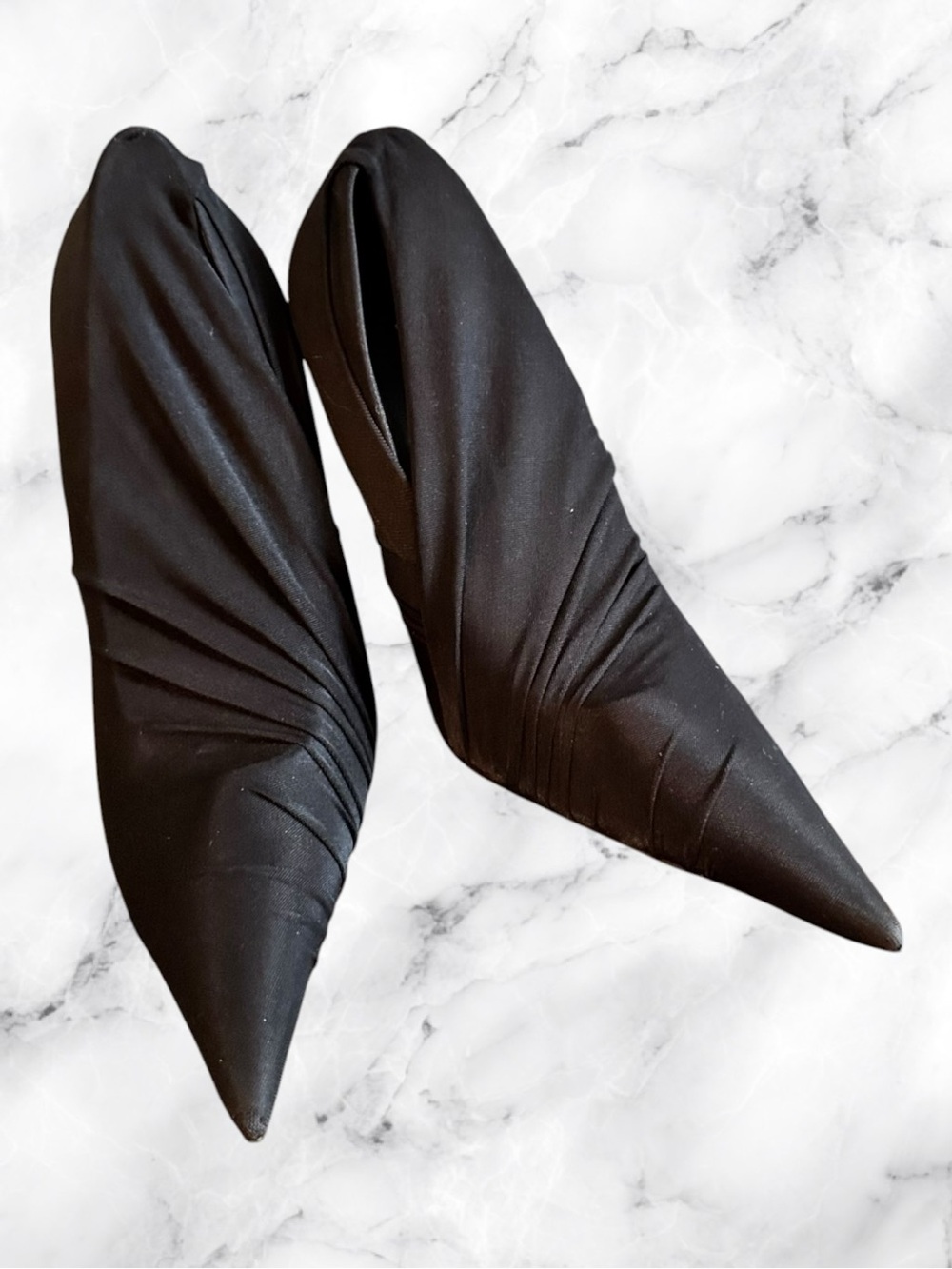BALENCIAGA Knife Draped Jersey Flats Black Pointed Toe EU 37 / US 7 NIB Box